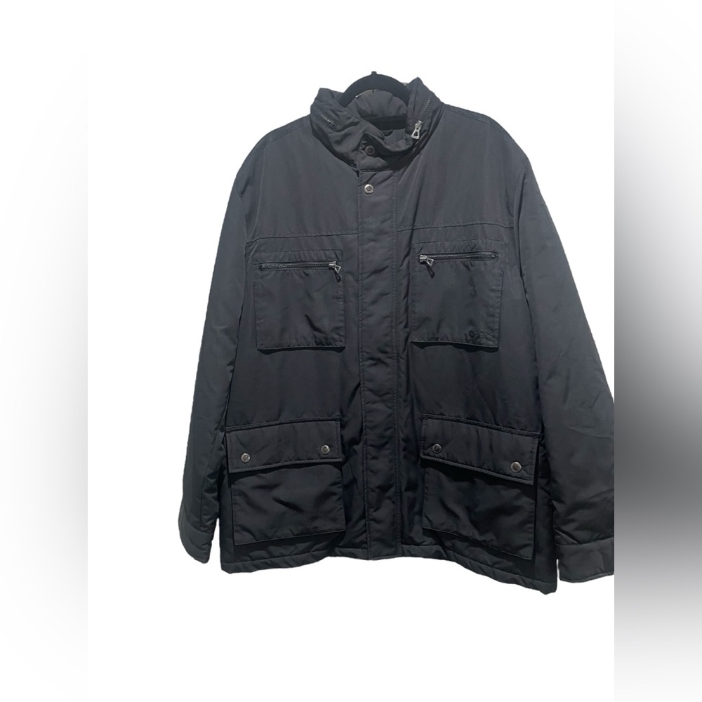 Men’s Size 48 GEOX Respira Black Zip & Button Up Four Pocket Hooded Jacket